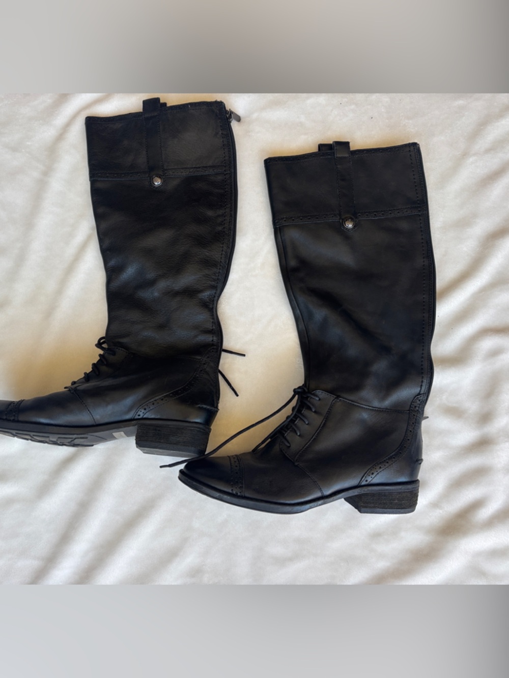 Sam Edelman Black Leather Lace-Up Knee Boots